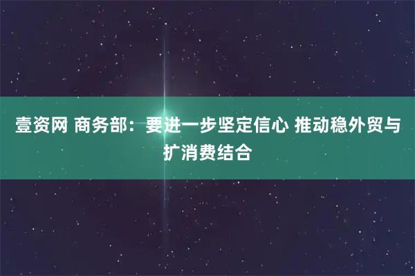 壹资网 商务部：要进一步坚定信心 推动稳外贸与扩消费结合