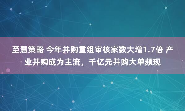 至慧策略 今年并购重组审核家数大增1.7倍 产业并购成为主流，千亿元并购大单频现